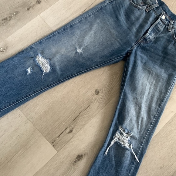 Levi’s 501 Ripped distressed buttons fly jeans high waist medium wash size 25‎ - Picture 15 of 16